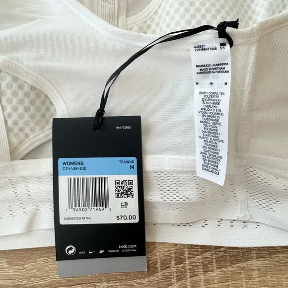 NWT Nike Swoosh UltraBreathe‎ CJ0149 White Medium Support Sports Bra Size Medium - Picture 7 of 9